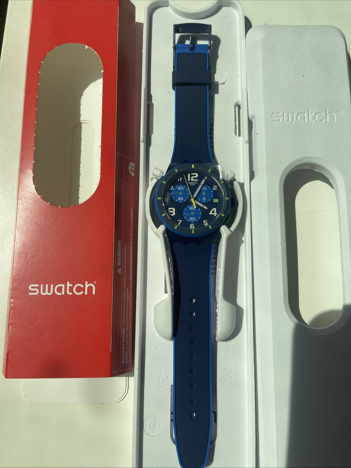 Limited Swiss Swatch BLEU SUR BLEU Silicone Chrono Men Date Watch 42mm SUSN409