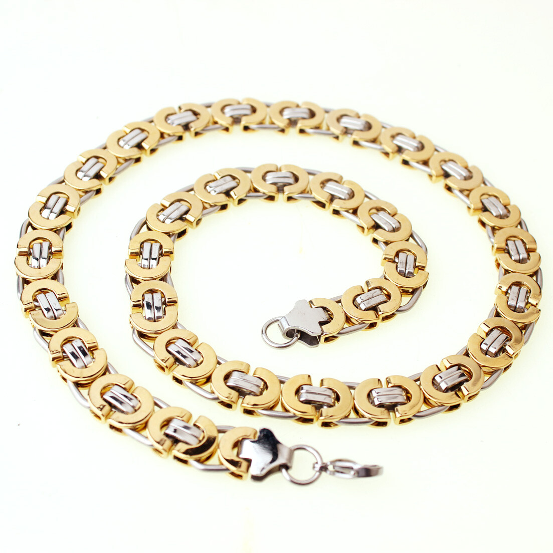 6/8/11mm 7-40″ Fashion Stainless Steel Byzantine Flat Chain Mens Womens Necklace