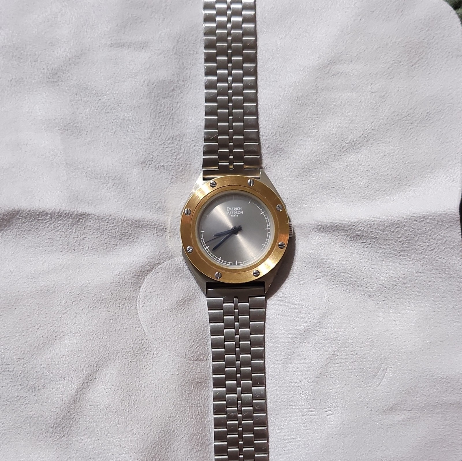 Emerich Meelson Mechanical Manual Wind Two-Tone SS Bracelet Silver Dial RUNNING