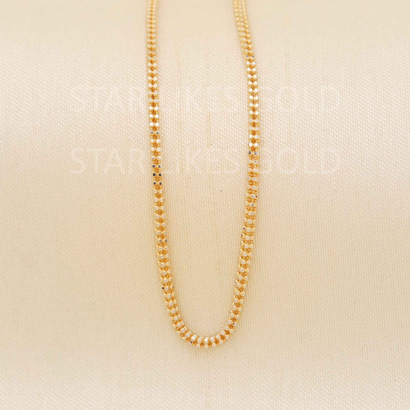 18K Yellow Gold Popcorn Chain Necklace 17.75″ 4.4g 1mm Diamond Cut Mesh Link 750