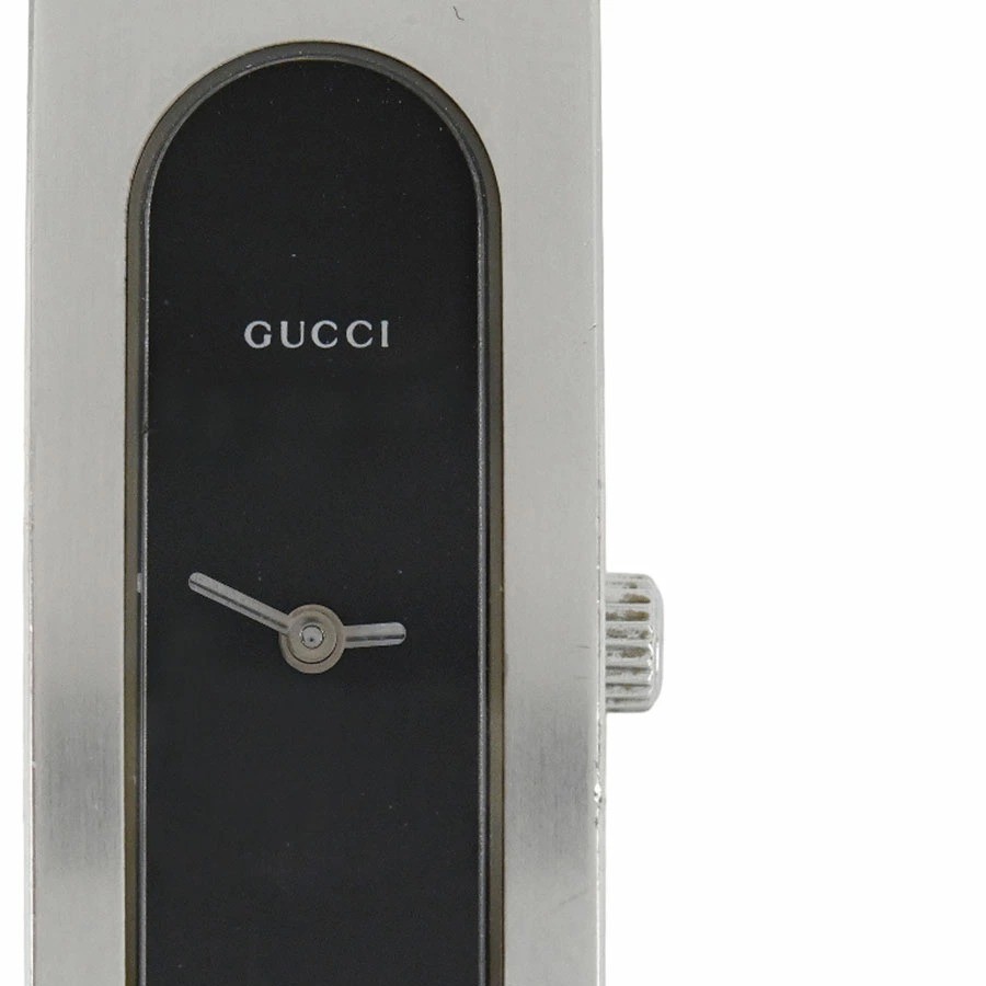 GUCCI 2400S Bangle Watch Quartz Silver Stainless Steel Black Dial Very Good