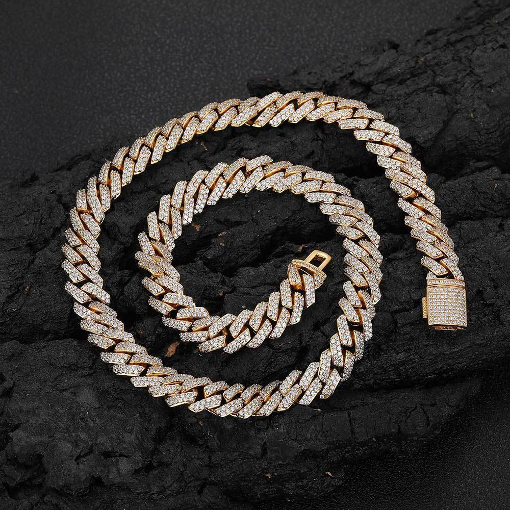 Gold Plated Stainless Steel 10MM Iced Out Miami Cuban Link Chain Bracelet White