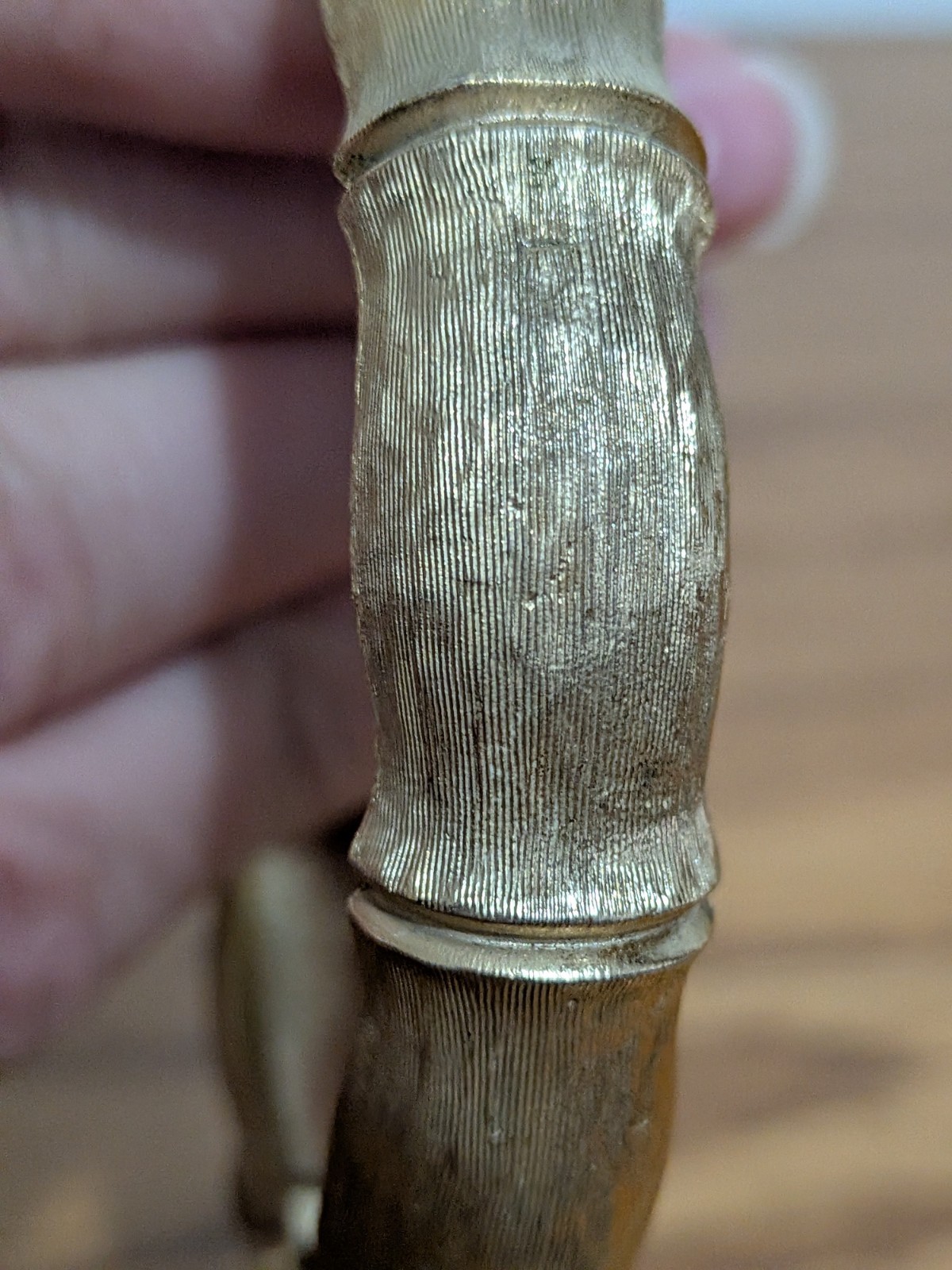 Vintage Napier Satin Brushed Gold Tone Bamboo Bangle Bracelet Safety Chain