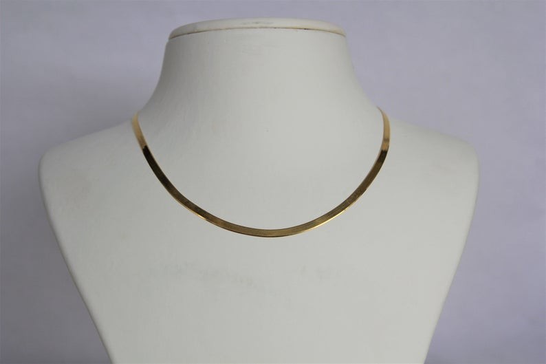 Men&Women’s Solid 18K Yellow Gold Filled 3mm wide Herringbone Chain Necklace J14