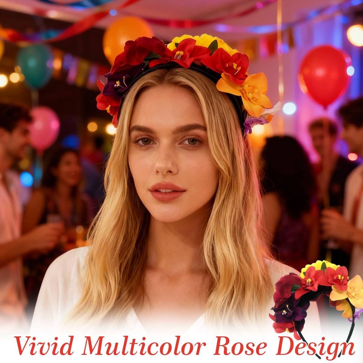 QUUPY Mexican Flower Crown Headband Halloween 13cm x 12cm, As Picture Shown