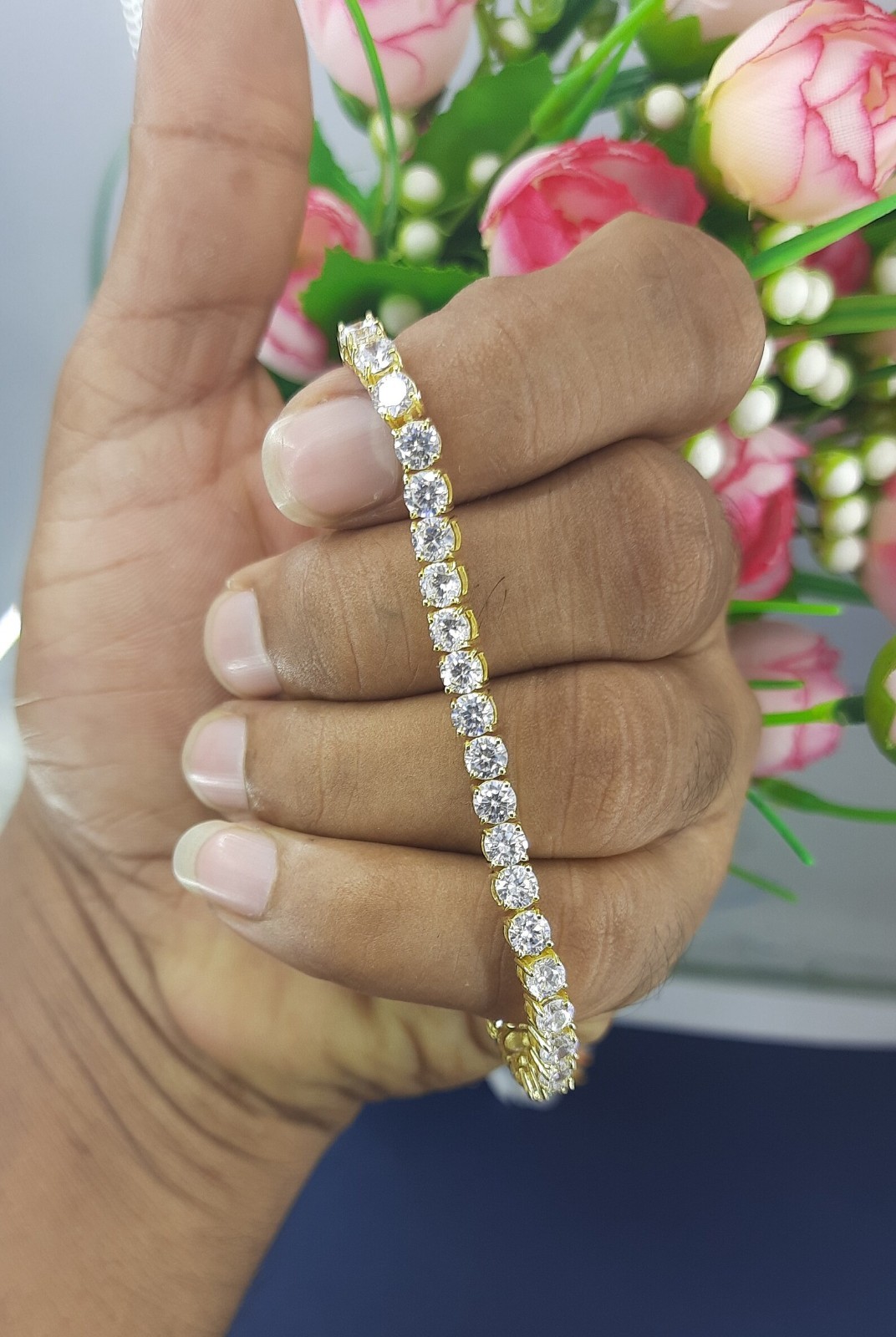 15CT Moissanite 5 mm Womens Tennis Bracelet 14K Yellow Gold Plated 7.5 Inch