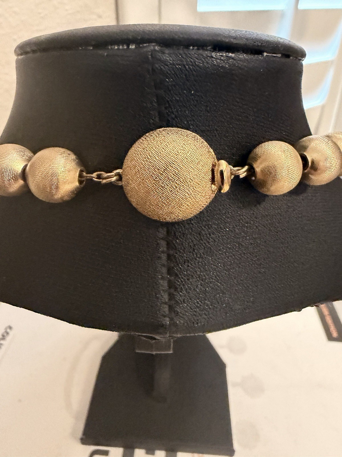 vintage Monet Satin brushed Gold tone ball Necklace 23″long
