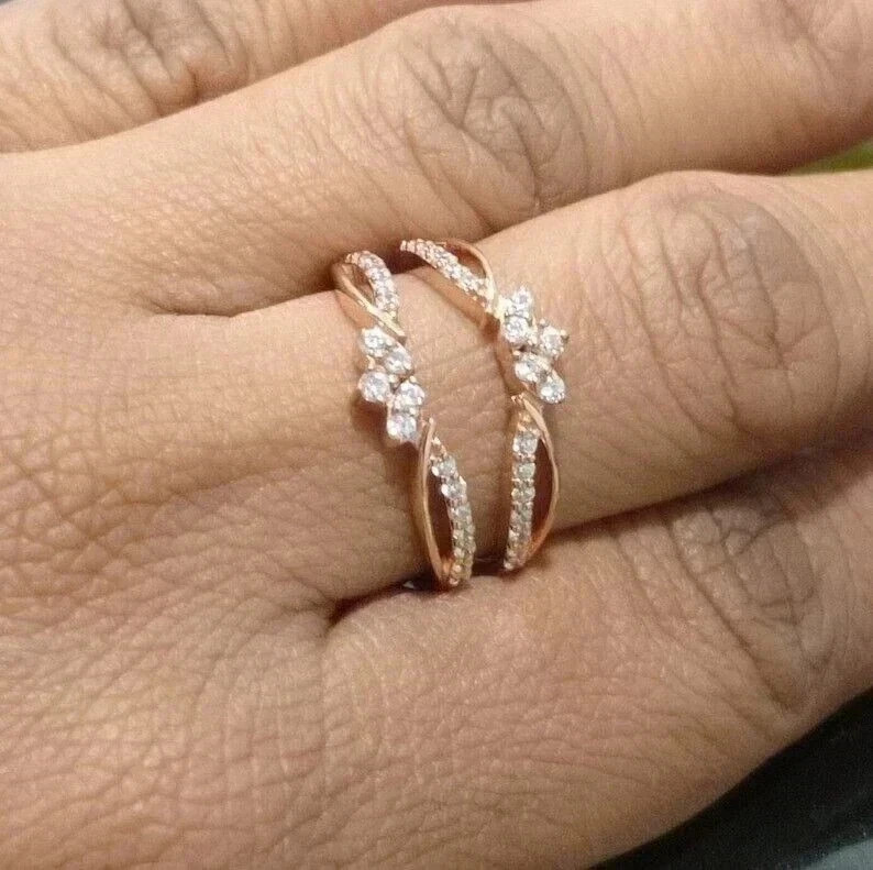 1 CT Round Cut Moissanite 14K Rose Gold Plated Enhancer Wrap Guard Band Ring