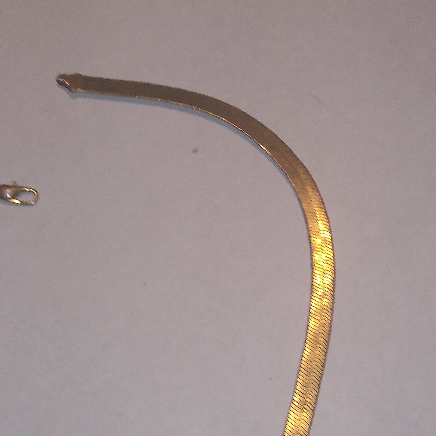 Gold Tone Herringbone Chain Necklace, Metal, No Stone, Lobster Clasp