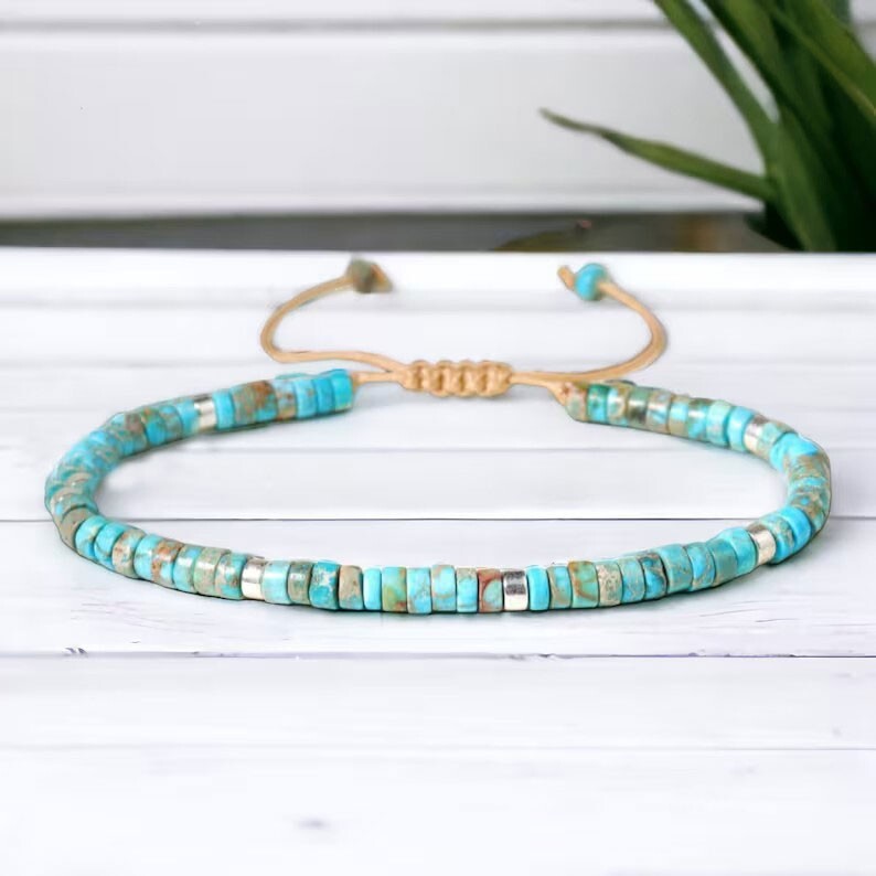 Natural Blue Turquoise Small Dainty Beads Healing Gemstone Women Men Bracelet