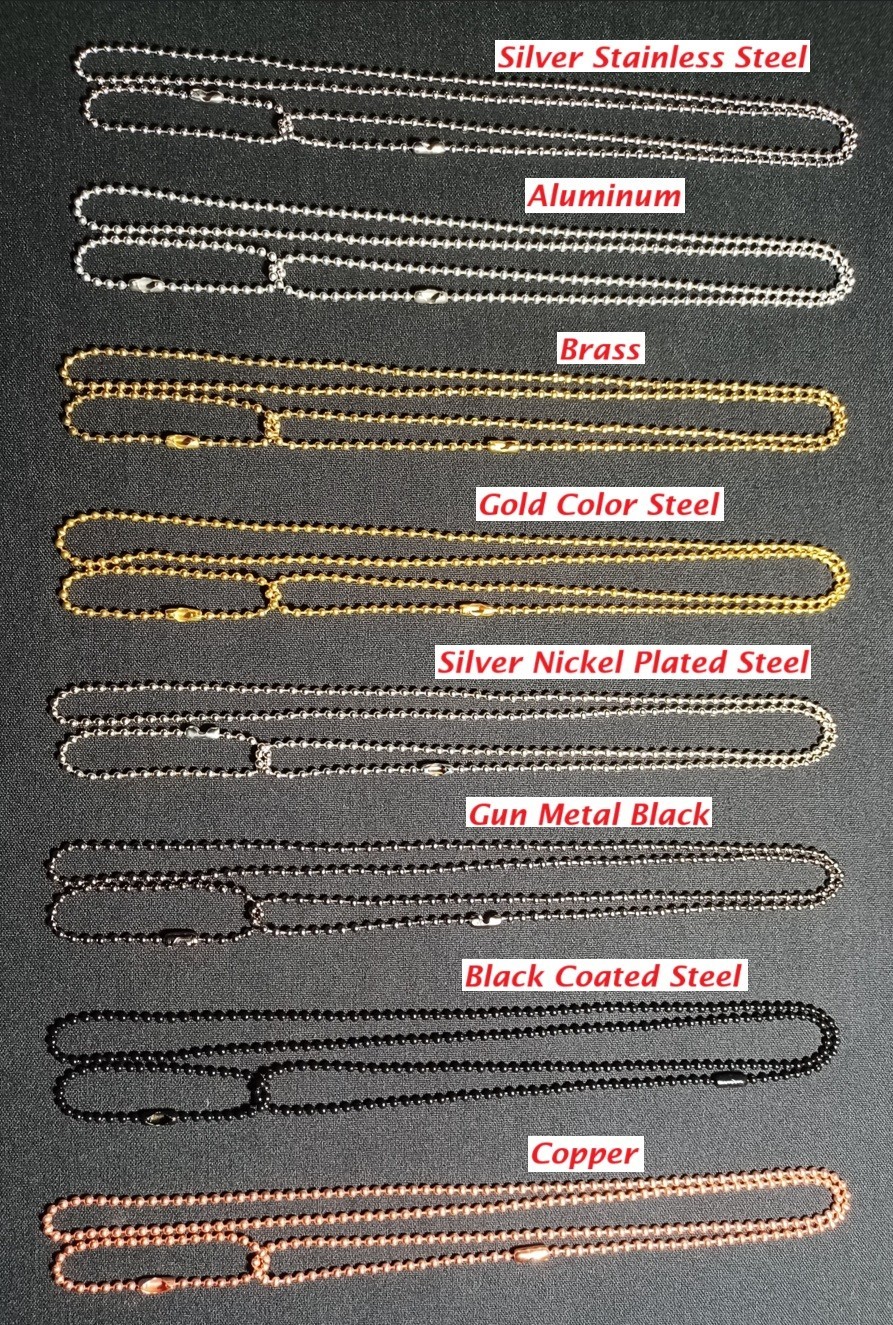 Military Army Navy Marine AF Dog Tag 2.4mm Ball Bead Chain or Chain Set FreeShip