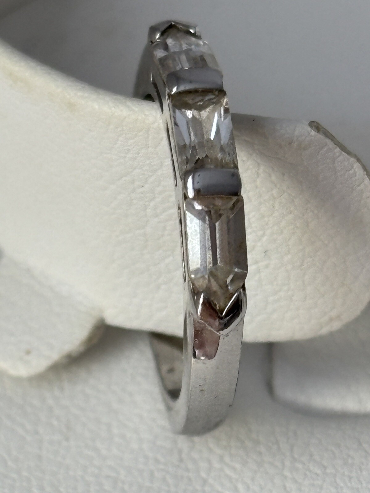 Wedding Band In Silver Tone/ Size 6/ Clear Rhinestones- None Missing