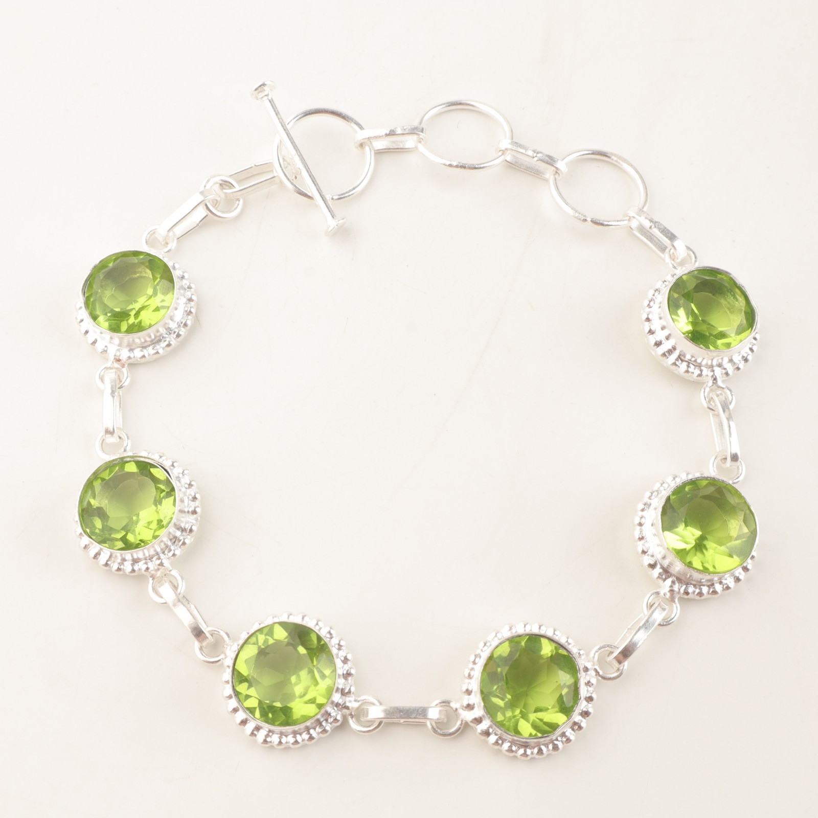 Womens day Deal Oval Cut Peridot Gemstone 925 Silver Chain Handcrafted Bracelet