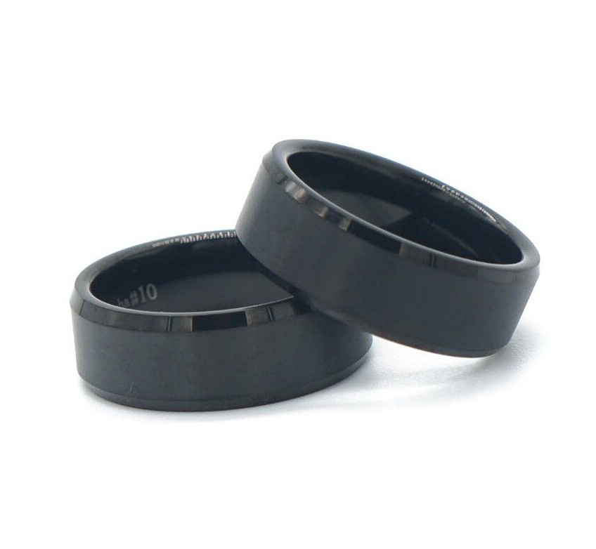 6/8mm Men’s Black Tungsten Carbide Brushed Satin Finish Wedding Band Ring