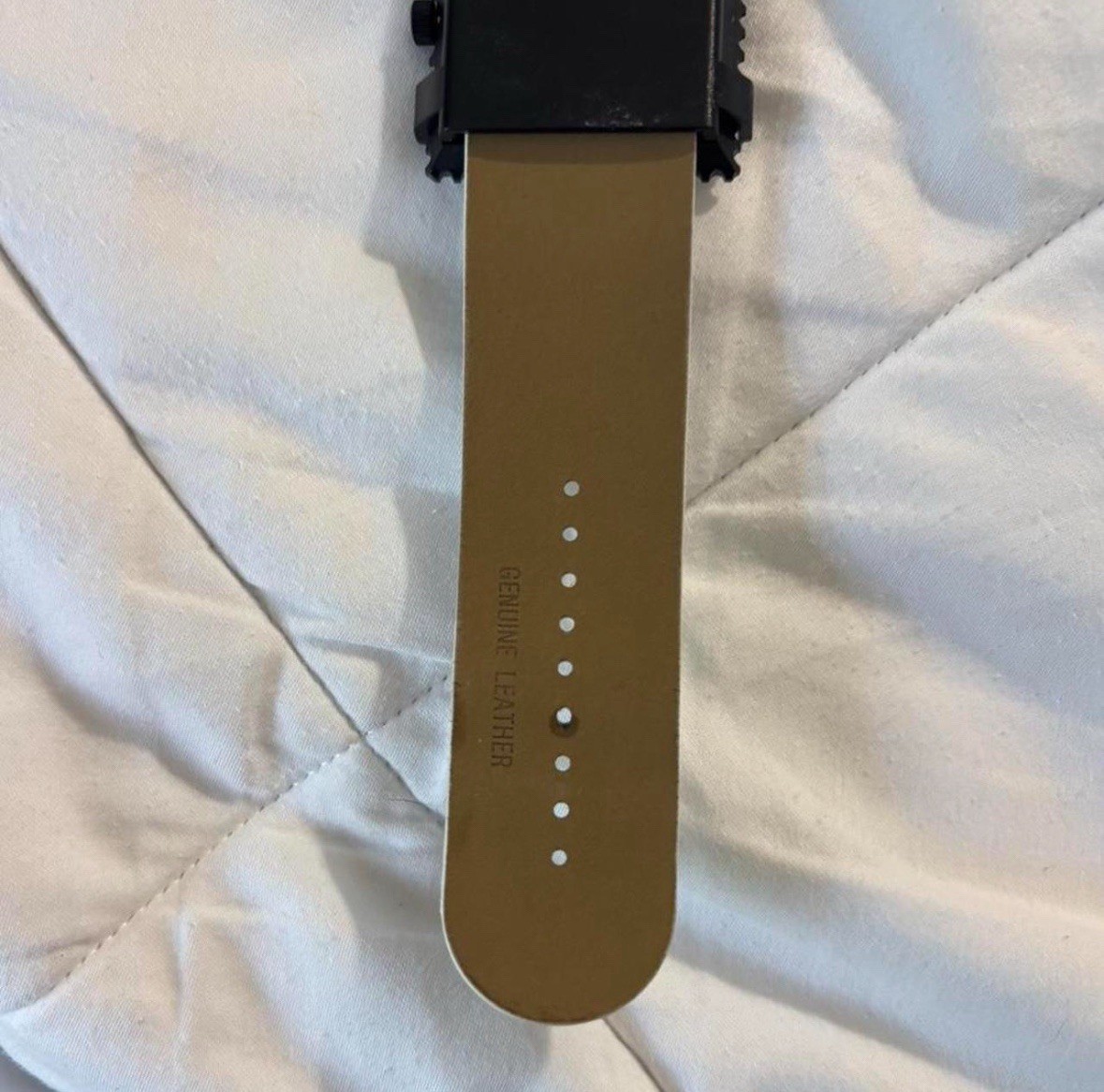 S.T.A.M.P.S. Quartz Analog Wristwatch Square Black Case White Leather Strap