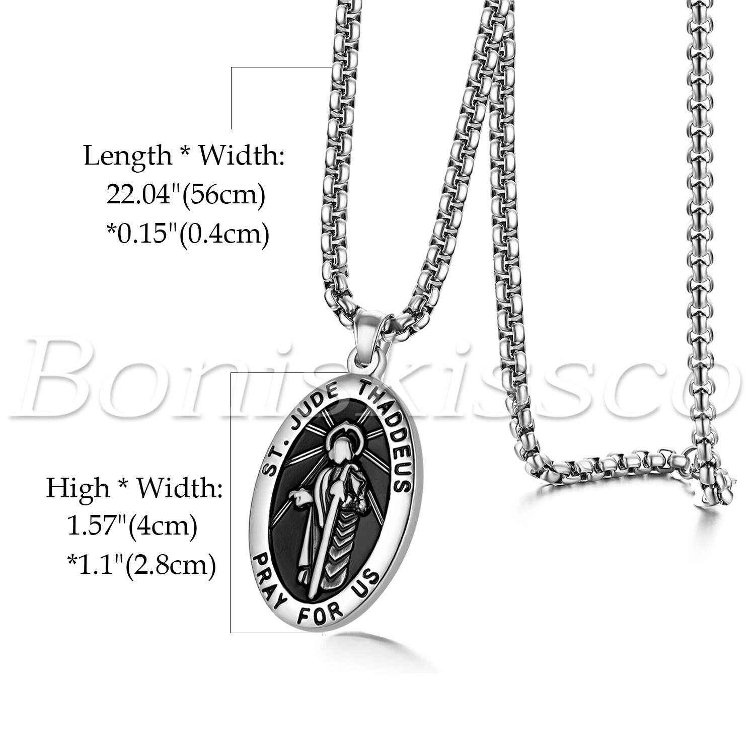 Men’s Unisex Stainless Steel St Jude Thaddeus Jesus Oval Pendant Necklace Chain
