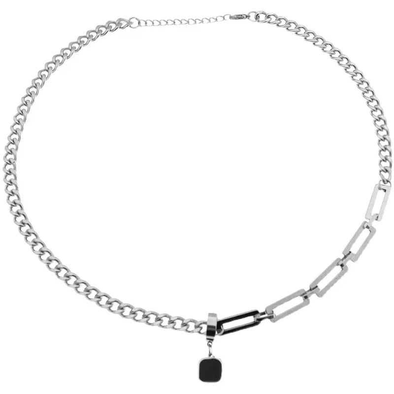 /Creative Hip-hop Tide Brand Simple Black Square Earrings Pendant Necklace Men’s