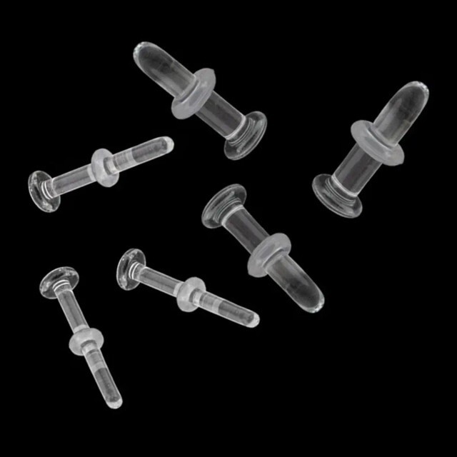 Clear Gorilla Glass Straight Flat Back Labret Studs Piercing Retainer 8G to 20G
