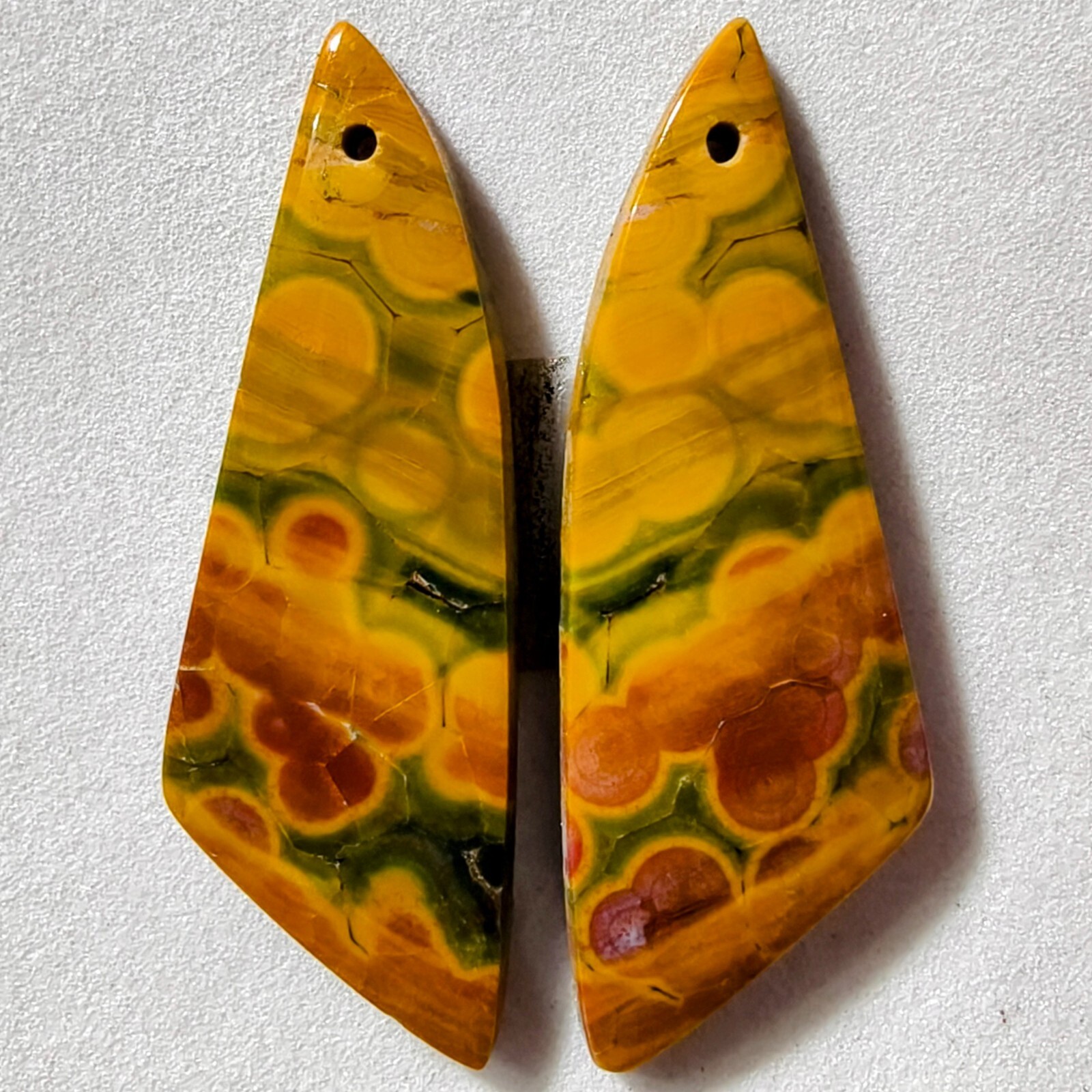 31 Cts Natural Ocean Jasper Drilled Match Pair Cabochon Gemstone 39.1 X 13.5 MM