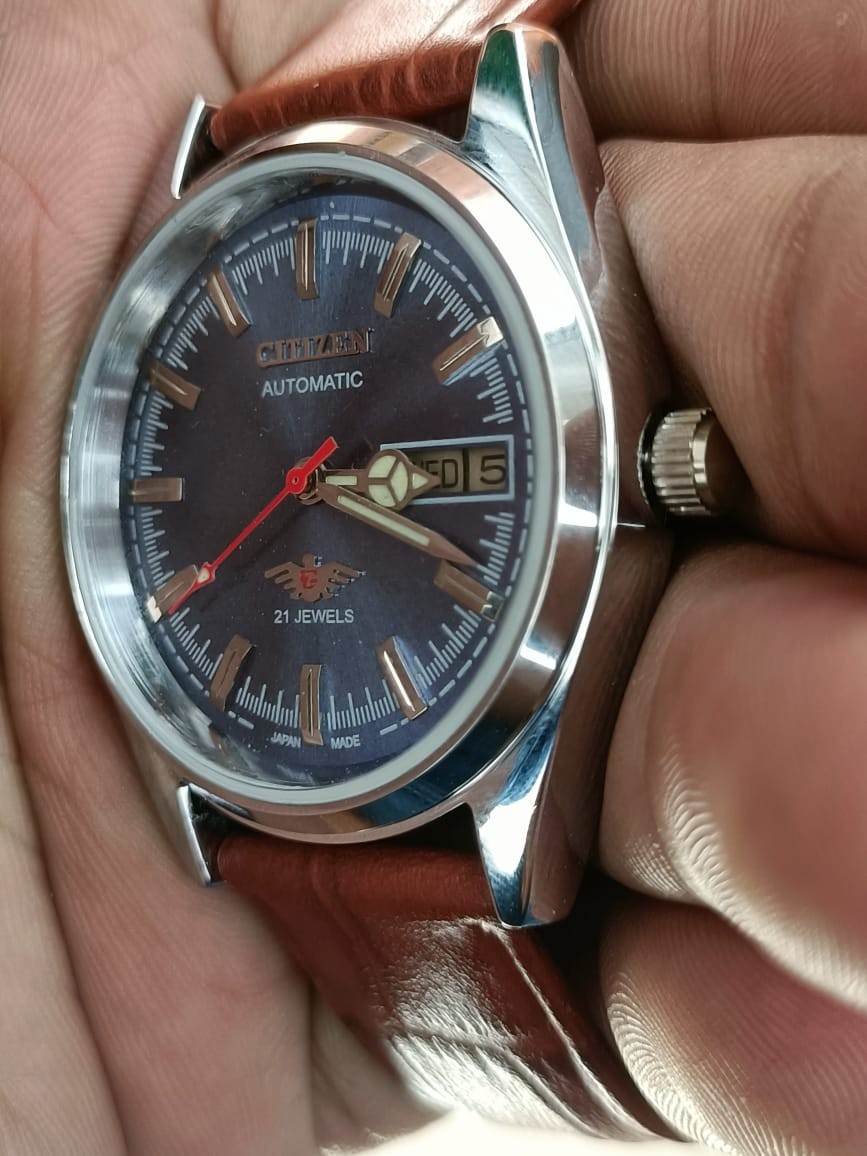 Citizen Automatic Blue Dial Day/Date 21 Jewels Stainless Steel Mens Wrist Watch
