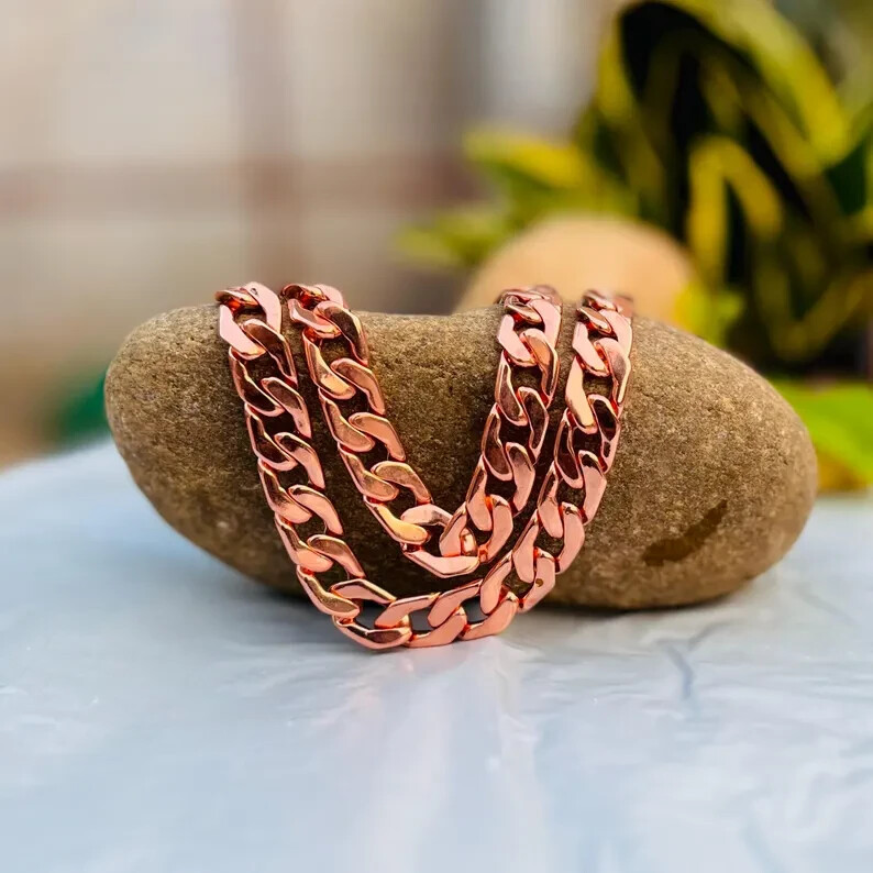 22 inch Pure Copper Solid CUBAN Chain Necklace, Healing Jewelry Spiritual