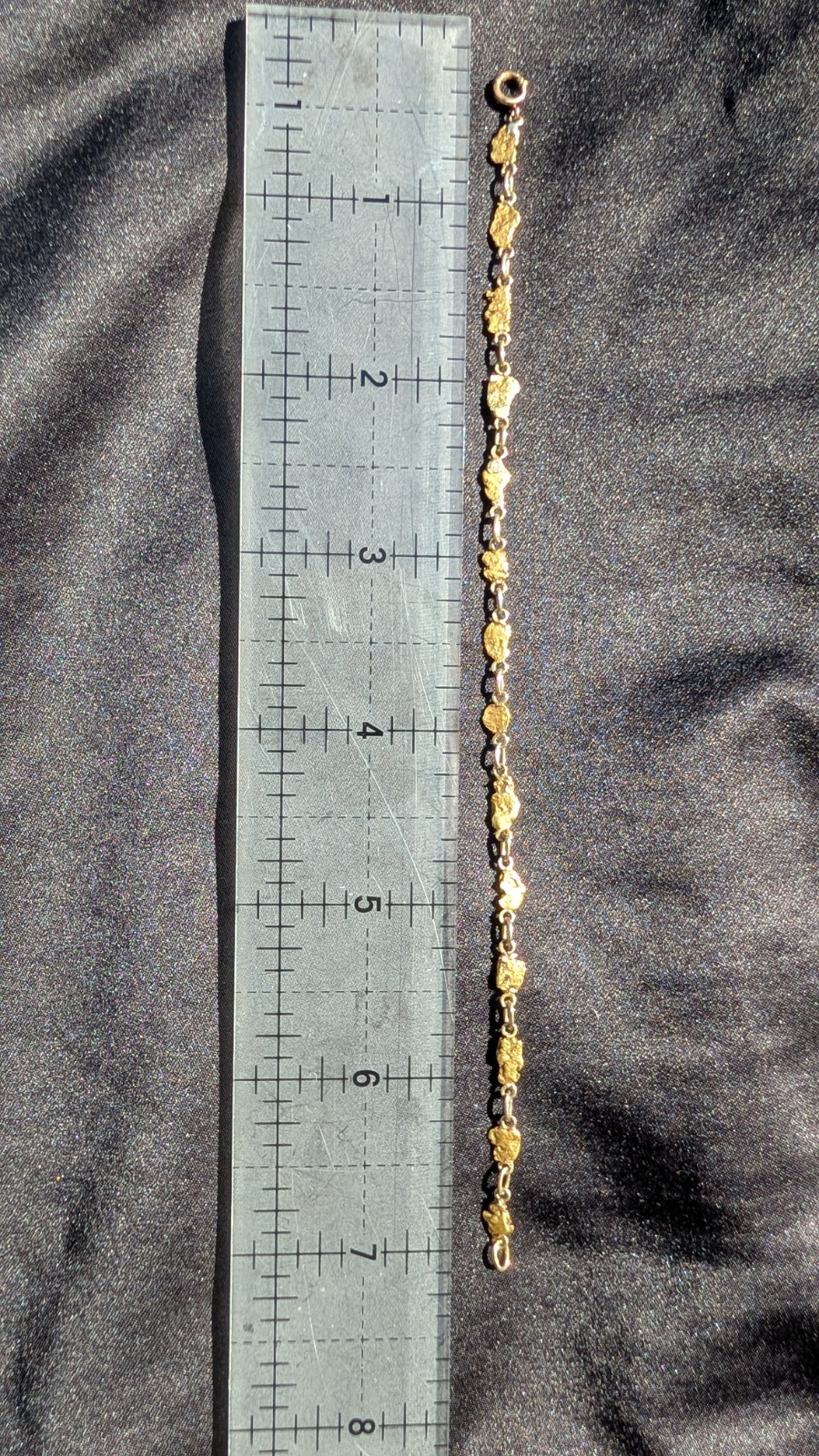 14k Yellow Gold Nugget Round Link Chain Bracelet 7in Spring Ring No Stone