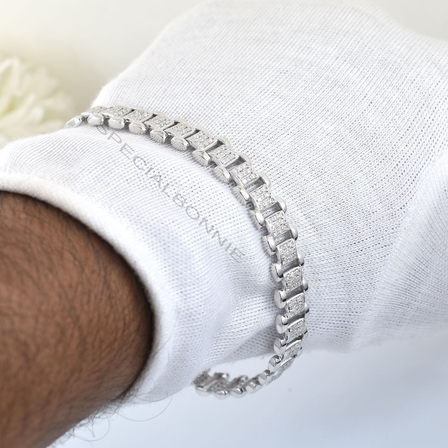 Certified 3Ct Diamonds Men’s Link Bracelet in 925 Silver, Great luster & Sparkle