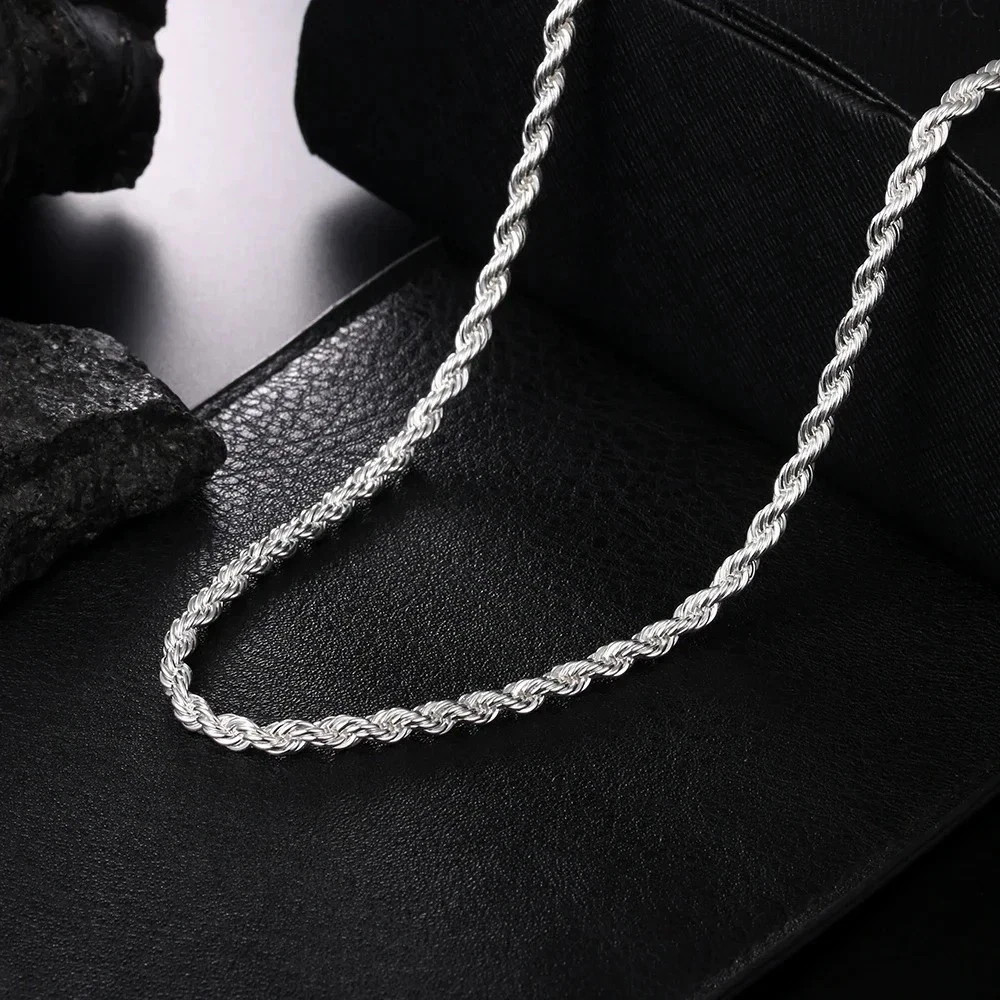 925 Sterling Silver Italian Rope Chain Men’s Necklace 4mm
