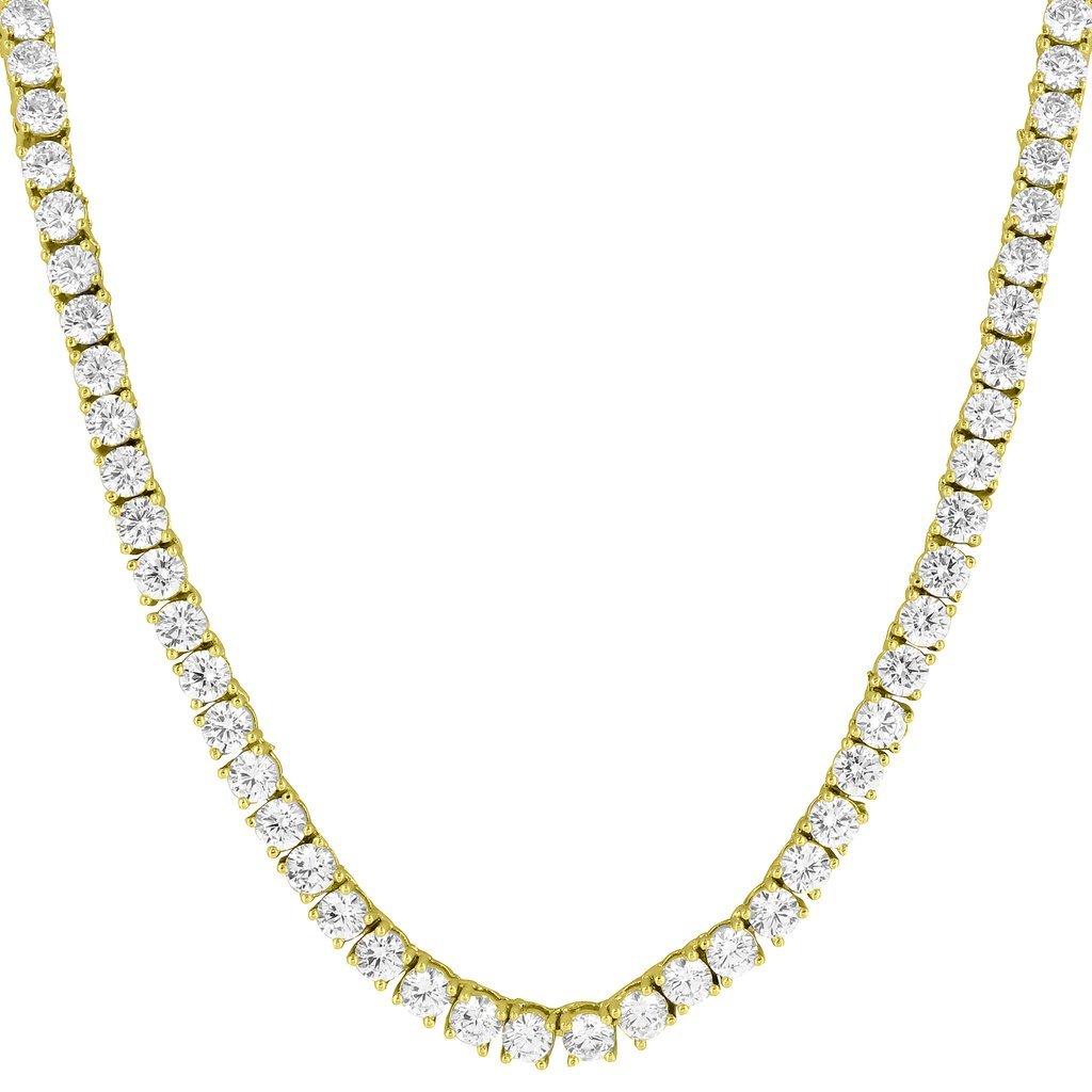 Unisex 4mm 1 Row Tennis Necklace 14k Gold Finish Lab Diamond Chain 17 inches