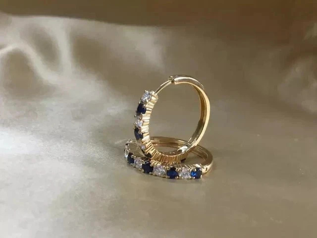 2Ct Round-Cut Lab Created Blue Sapphire Hoop Earrings 14K Yellow Gold Plated