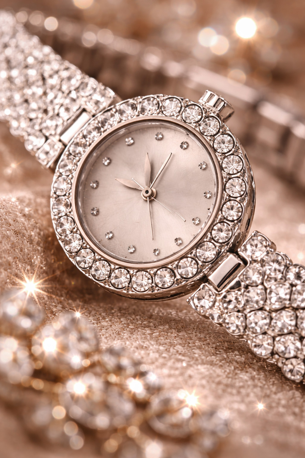 Women’s Silver Rhinestone Bracelet Watch Crystal Bezel Elegant Dress Quartz