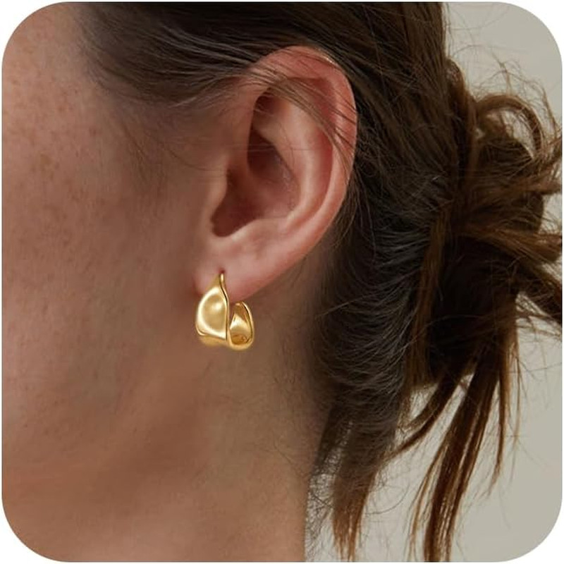 Chunky Gold Earrings for Women, 14K Gold/Silver Plated Statement Geometric Dangl