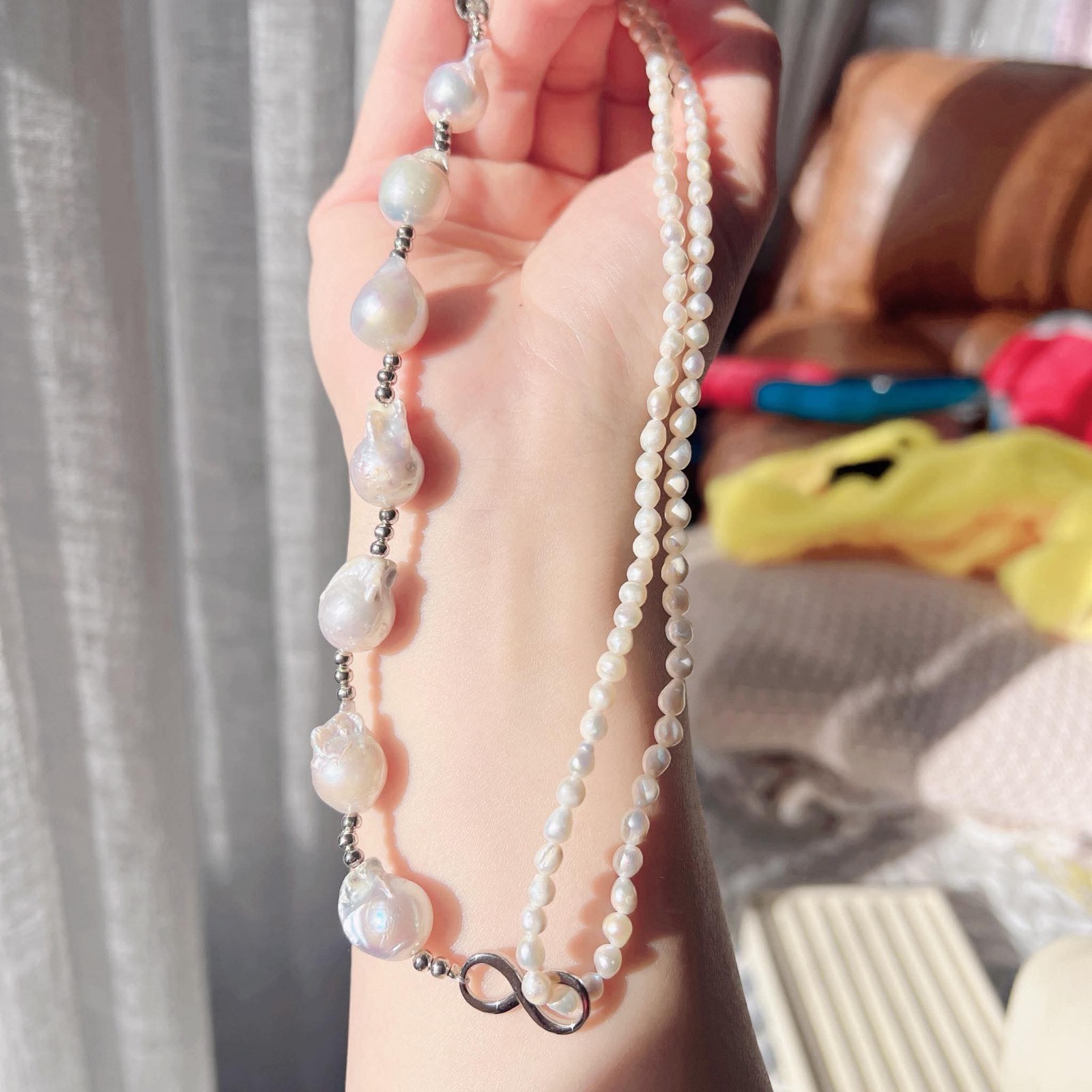 Beautiful Unique Designed Natural Baroque Pearl Necklace ,40cm Long Necklace