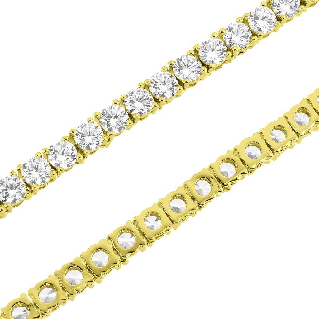 Unisex 4mm 1 Row Tennis Necklace 14k Gold Finish Lab Diamond Chain 17 inches