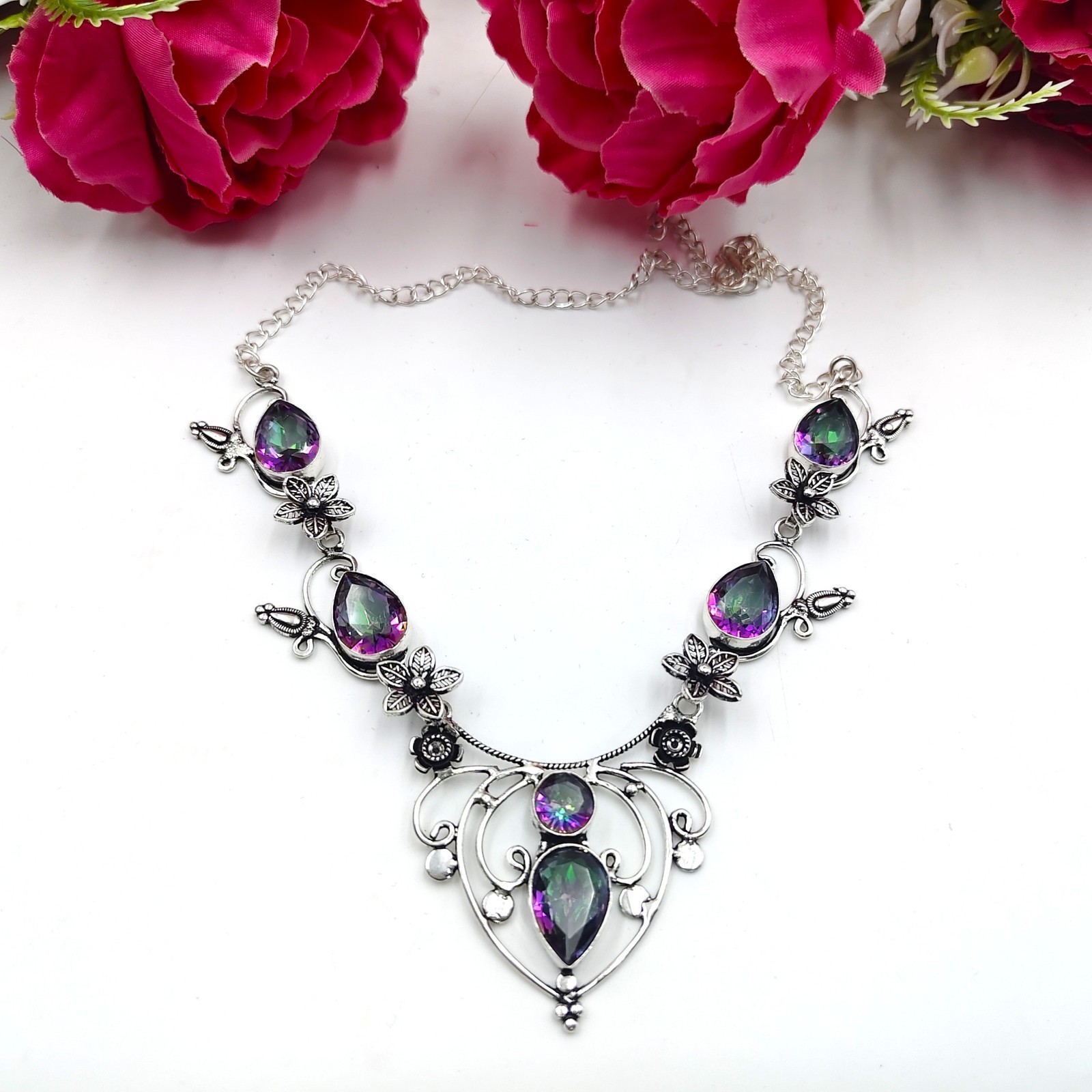 Mystic Topaz Gemstone Handmade 925 Sterling Silver Jewelry Necklace Sz-17-18″