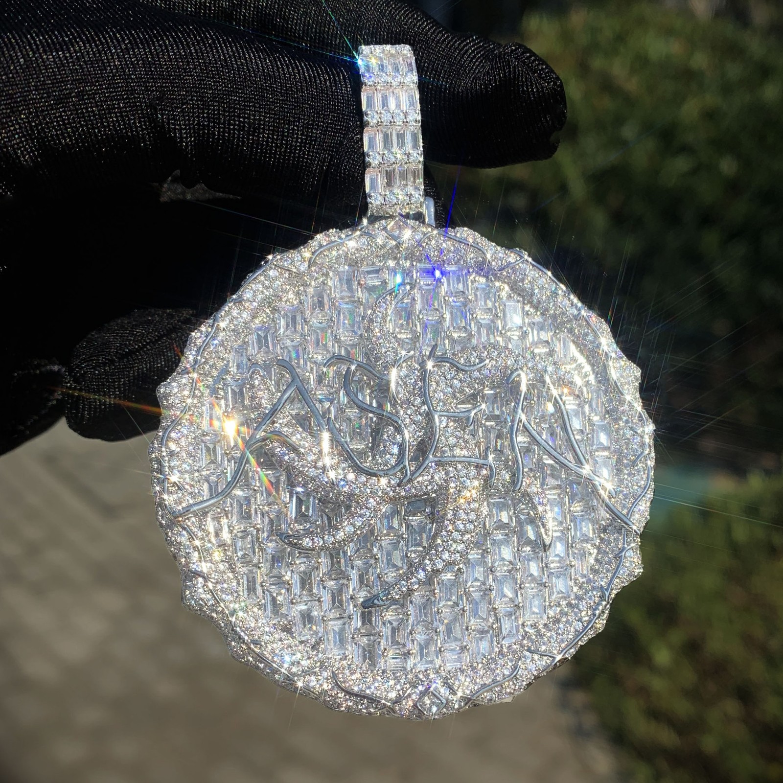Round Thorns Pendant Necklace Full Cubic Zircon Real Gold Plated Hip Hop Jewelry