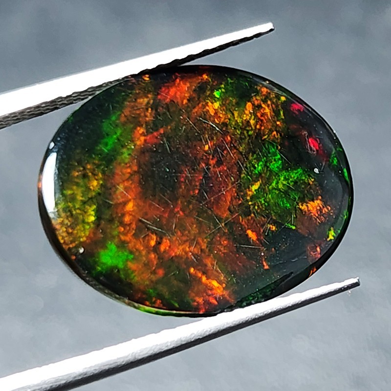 Natural Ethiopian Black Opal AAA+ Collector Welo Oval Cabochon Fire Play 7.05Ct