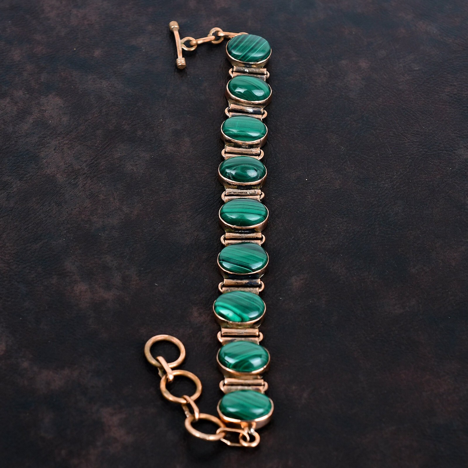 Womens day Sale Malachite Stone Anniversary Chain Bezel Bracelet Jewelry Copper