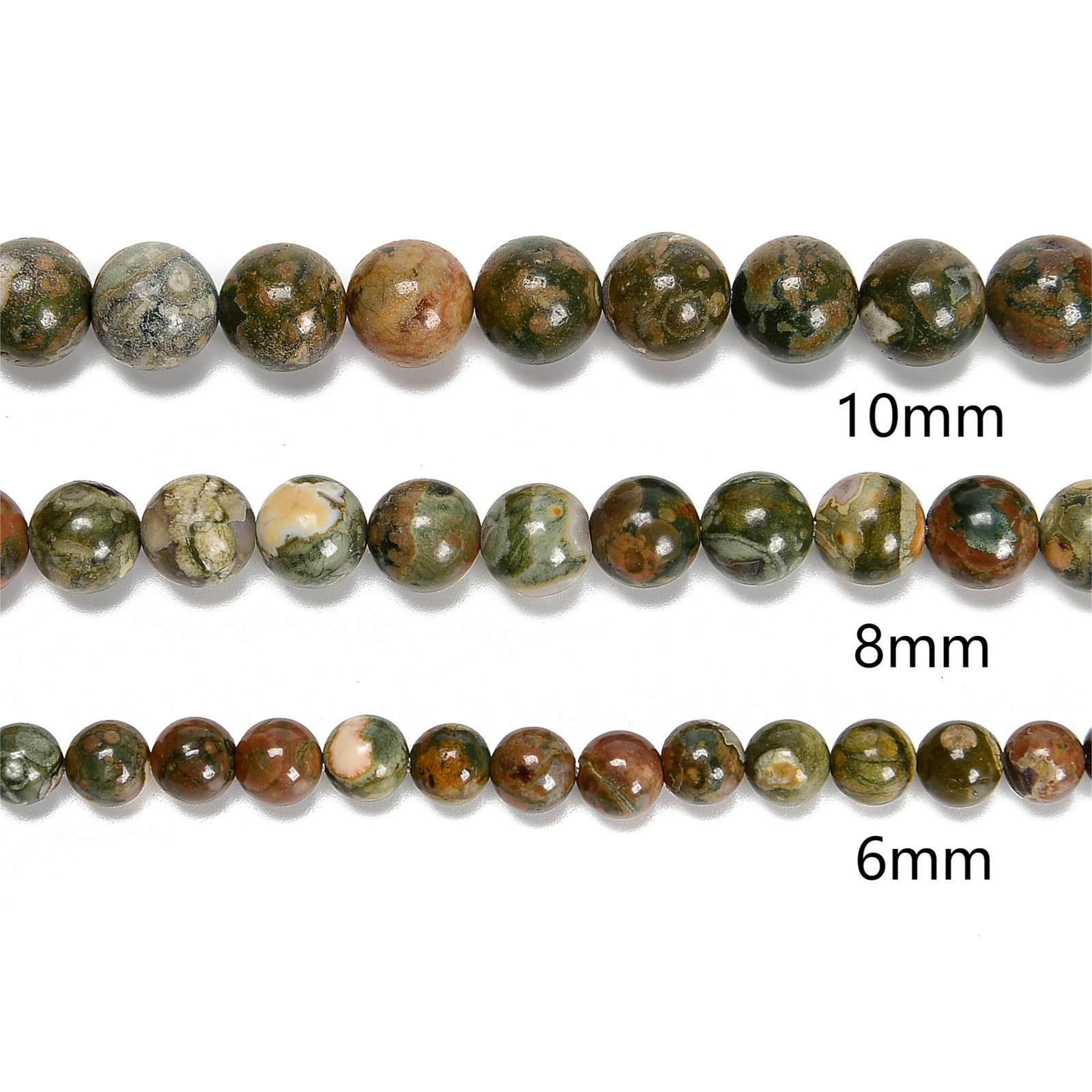 Rainforest Jasper Rhyolite Smooth Round Beads 4mm 6mm 8mm 10mm 12mm 15.5” Strand