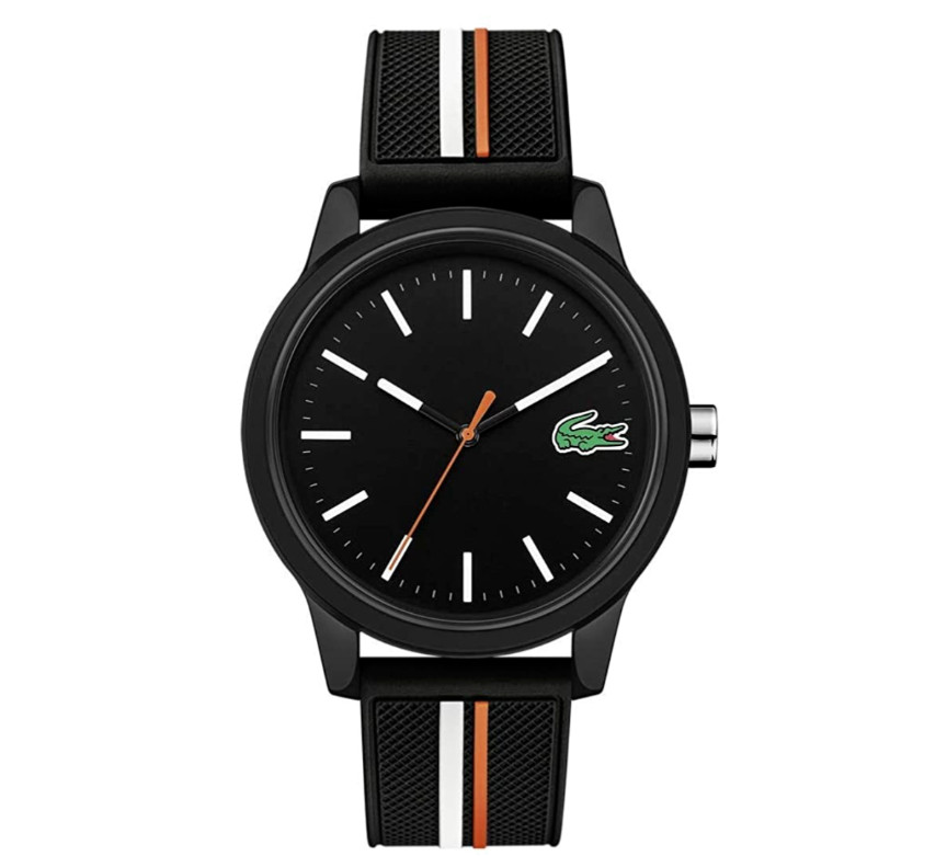LACOSTE 2011071 12.12 BLACK DIAL BLACK SILICONE STRAP MENS WATCH