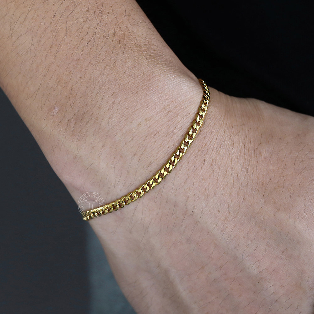 3MM Gold Plated Stainless Steel Curb Chain Necklace Bracelet Jewelry Set 7-30IN
