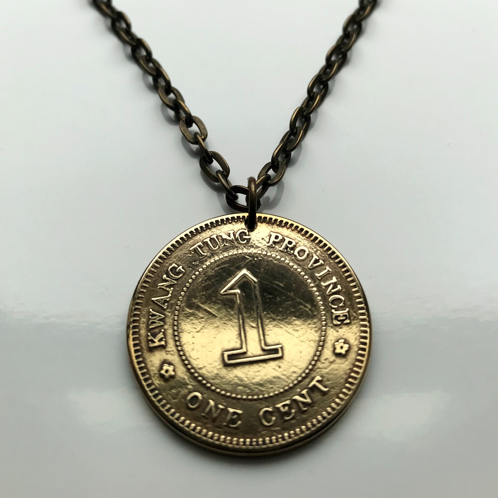1918 China 1 Fen coin pendant Kwangtung Guangdong Guangzhou Shenzhen n003484