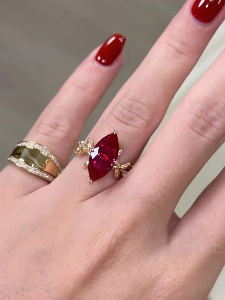 5.00 Ct Natural Ruby & Diamond Engagement Ring Solid 14K Yellow Gold All Sz