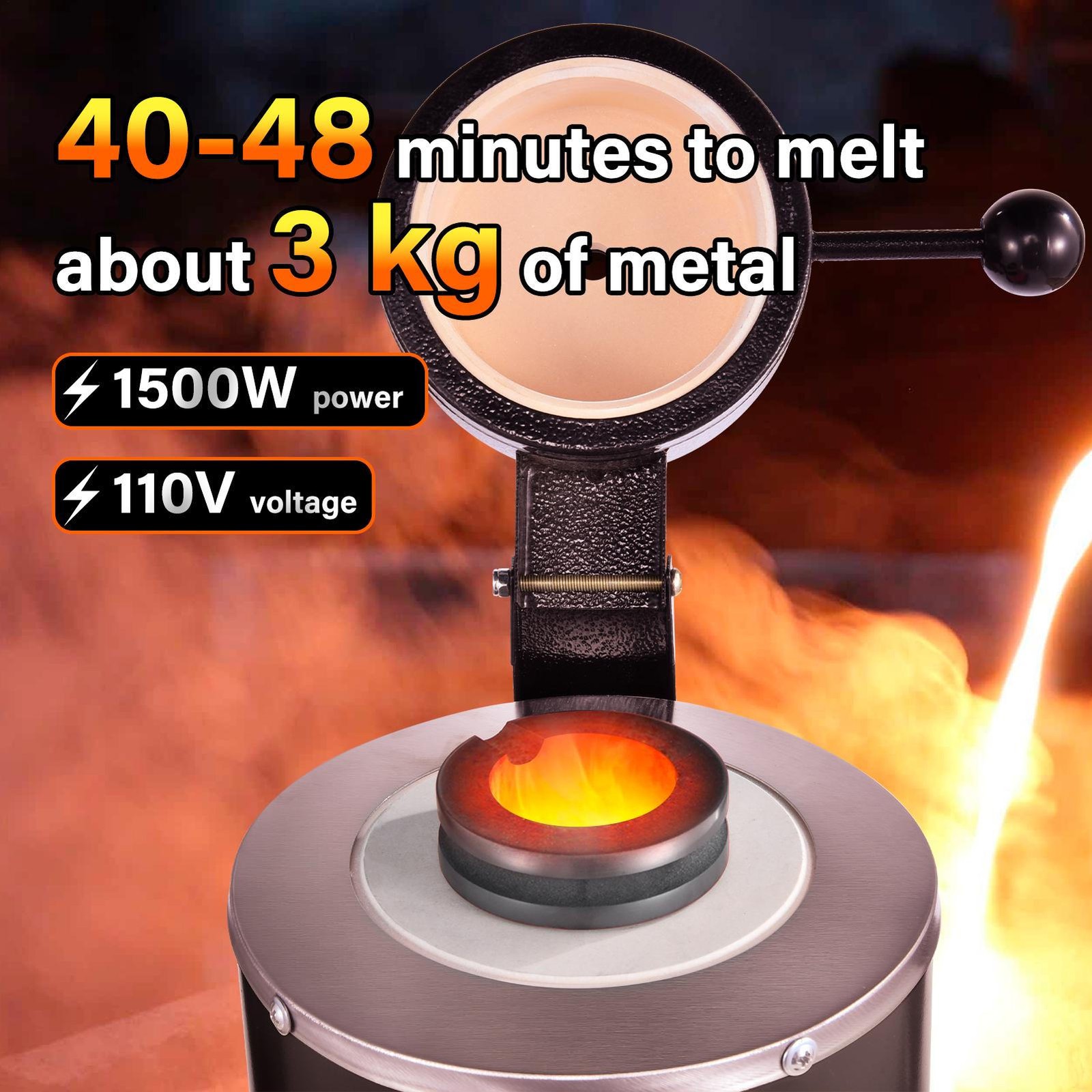 3KG 1800W Electric Gold Melting Furnace for Copper Metal Recycling New