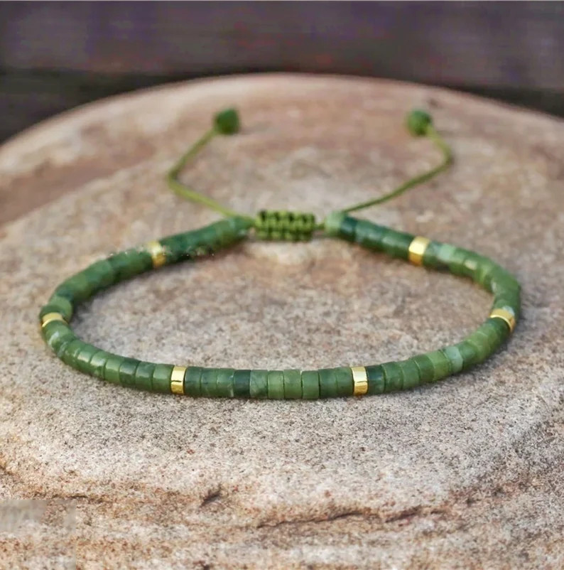 8mm Green Nephrite Jade Beaded Healing Protection Women Men Bracelet Handmade