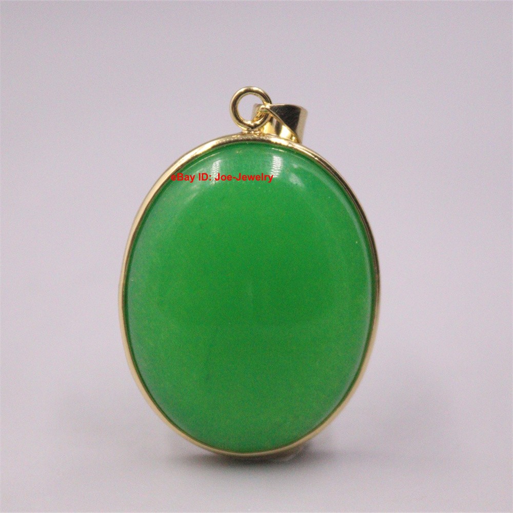 New Gold Plated Alloy With Heated Green Jade Oval Pendant 1.57inch H Best Gift