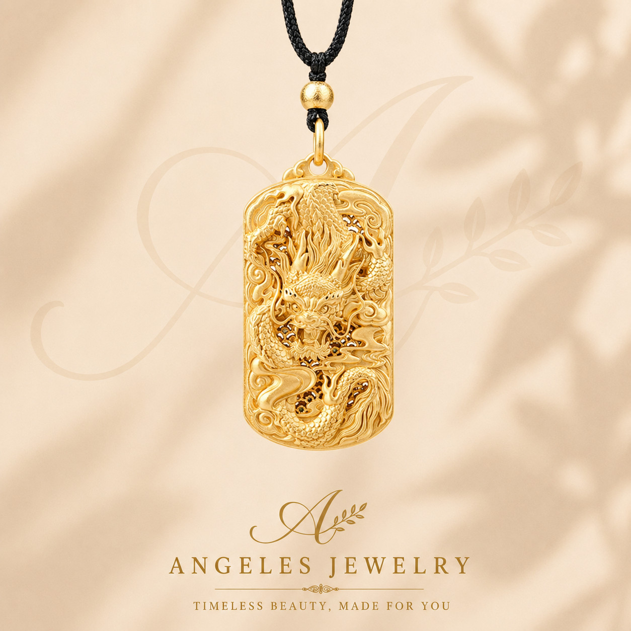 Power Dragon Carved Pendant Necklace Lucky Charm 18K Gold Plated Dainty Gemstone