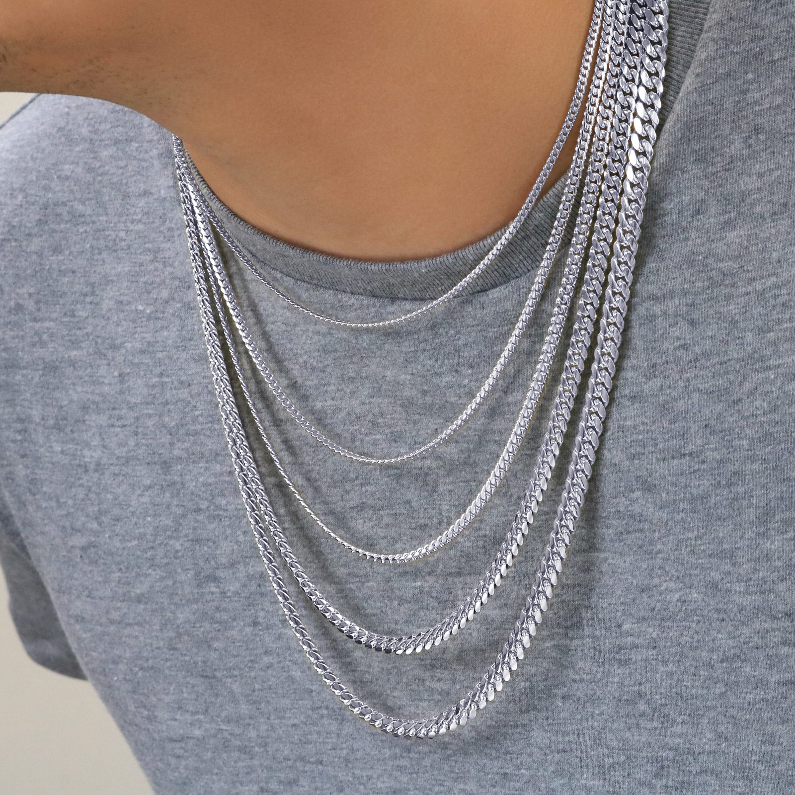 14K White Gold Solid 2.7mm-7mm Miami Cuban Link Chain Necklace Bracelet 7″-30″