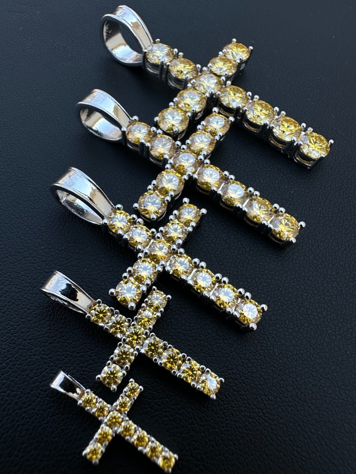 Yellow Canary MOISSANITE Real 925 Silver Cross Iced Pendant Necklace Hip Hop