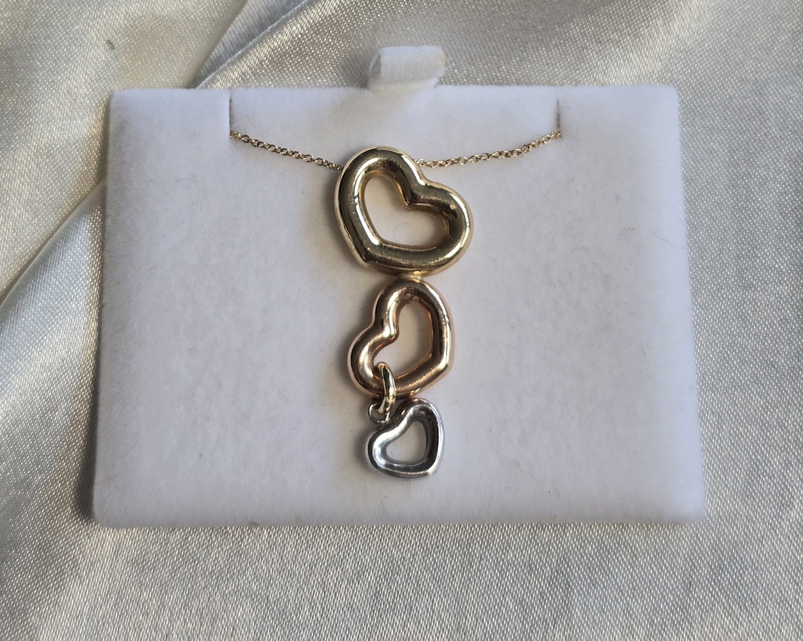 14ct Gold Three-Tone Open Heart Pendant Necklace 16inch/40cm